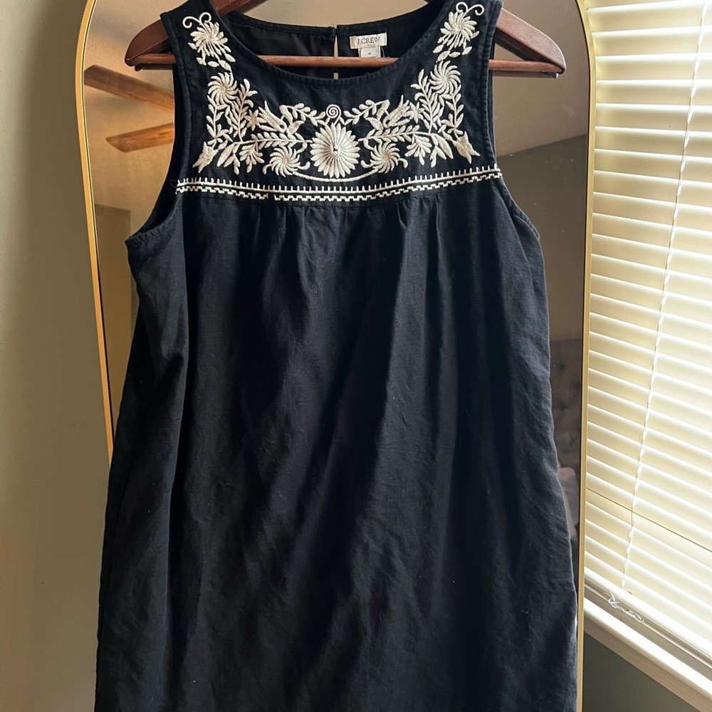 J. Crew Black Mini Dress with White Embroidery